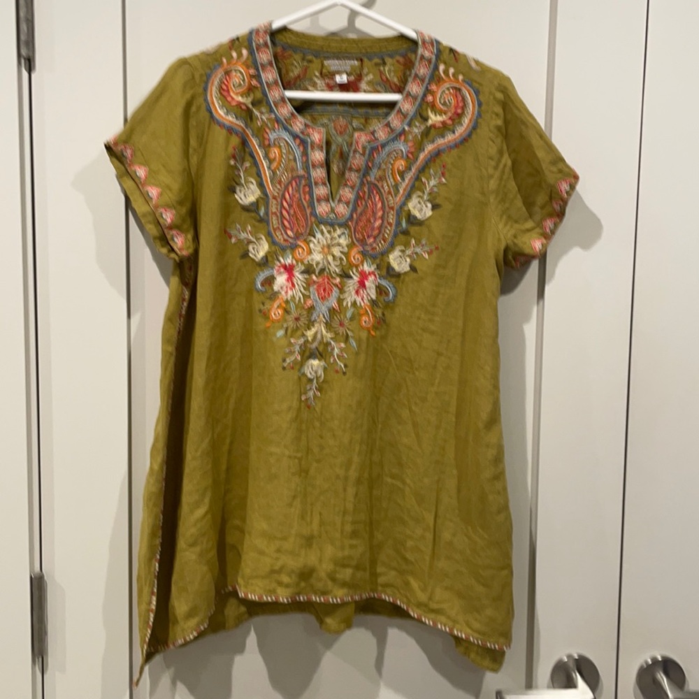 Johnny Was M Tikal Swing Viper Green Tunic